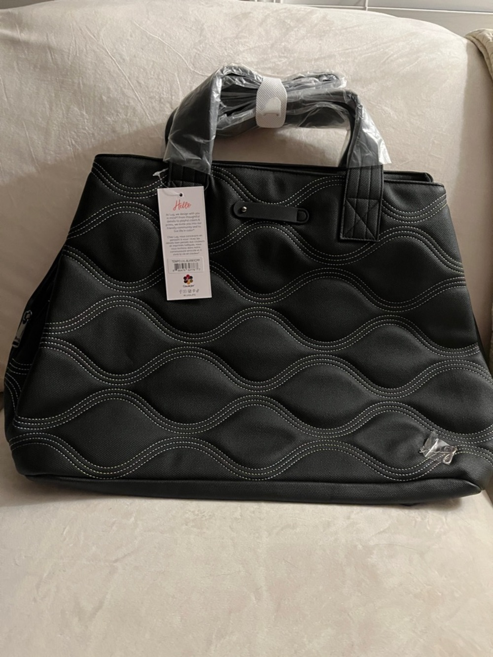 LUG - Tempo Matte Luxe Vegan Leather Tote - Color: Black Icepop Stitch